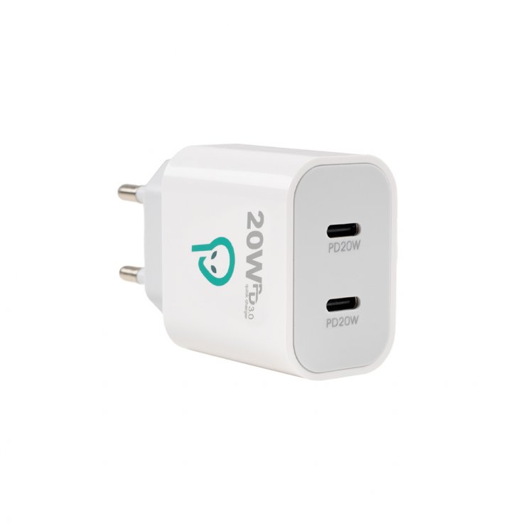 Imagine Incarcator priza 2 x USB type C 20W Alb, Spacer SPAR-TYPECQ-02