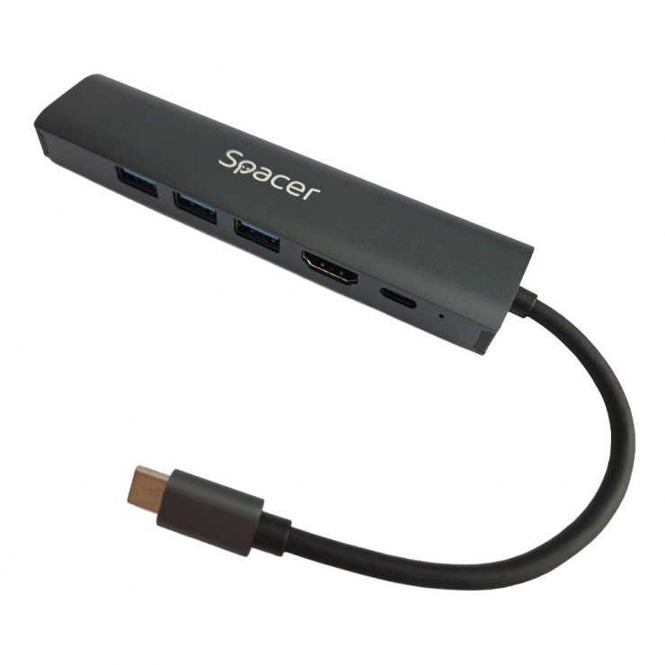 Imagine Docking station USB type C la HDMI 4K30Hz/3xUSB-A/Gigabit + PD 100W, Spacer SPDS-TypeC-HUPG-6in1-04