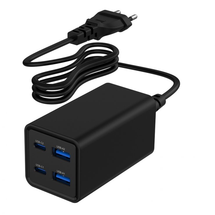 Imagine Incarcator priza Fast charger cu 2 x USB-A + 2 x USB-C 65W GaN, Gembird TA-UC-2A2C-PD65-01-BK