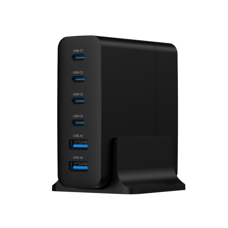 Imagine Statie de incarcare/incarcator priza Fast charger cu 4 x USB-C + 2 x USB-A 75W GaN, Gembird TA-UC-2A4C-PD75-01-BK