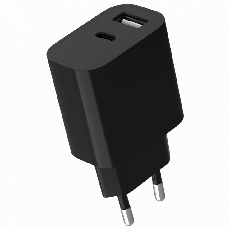 Imagine Incarcator priza 1 x USB-A + 1 x USB type C 2.4A Negru, Gembird TA-UC-2AC12-01-BK
