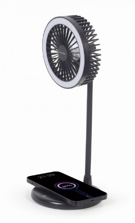 Imagine Ventilator birou cu lampa LED si incarcare wireless 10W, Gembird TA-WPC10-LEDFAN-01