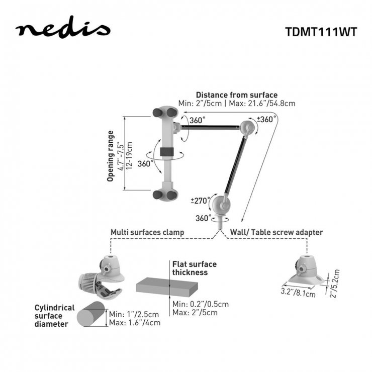 Imagine Suport masa pentru smartphone/tableta 4" - 12" Alb, Nedis TDMT111WT