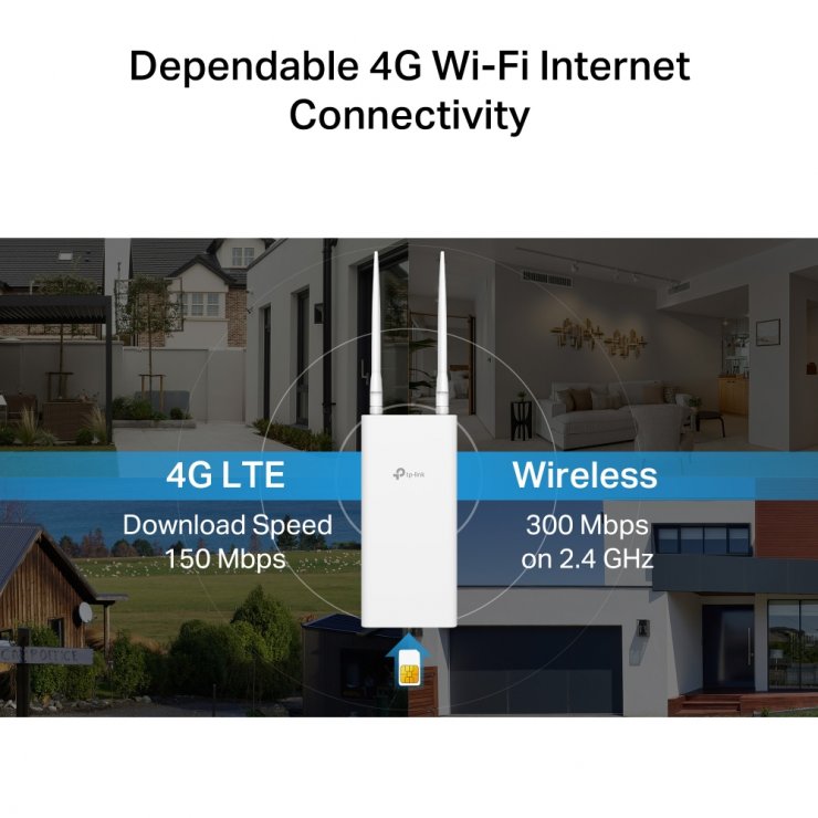 Imagine Router Wi-Fi Outdoor 4G 300 Mbps, TP-LINK TL-MR100-OUTDOOR