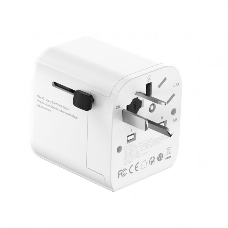 Imagine Adaptor Schuko la universal US/UK/CN/AU + USB-A + USB-C 20W, Gembird TPA-EU1A1C20-01-W