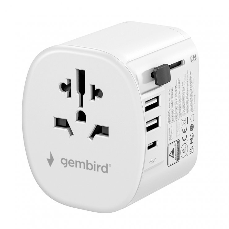 Imagine Incarcator priza universal US/UK/EU/AU cu 2 x USB-A + 1 x USB-C 15W, Gembird TPA-EU2A1C15-01-W
