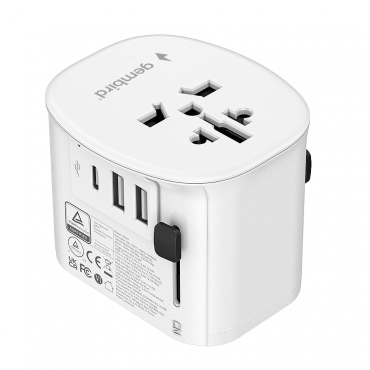 Imagine Incarcator priza universal US/UK/EU/AU cu 2 x USB-A + 1 x USB-C 15W, Gembird TPA-EU2A1C15-01-W