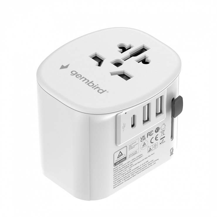 Imagine Incarcator priza universal US/UK/EU/AU cu 2 x USB-A + 1 x USB-C 15W, Gembird TPA-EU2A1C15-01-W