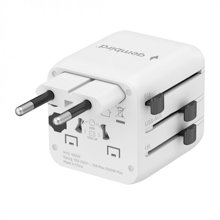 Imagine Adaptor priza pentru calatorie US/UK/EU/AU, Gembird TPA-INT-01-W