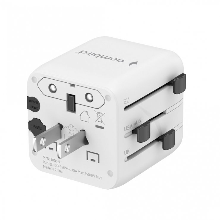 Imagine Adaptor priza pentru calatorie US/UK/EU/AU, Gembird TPA-INT-01-W