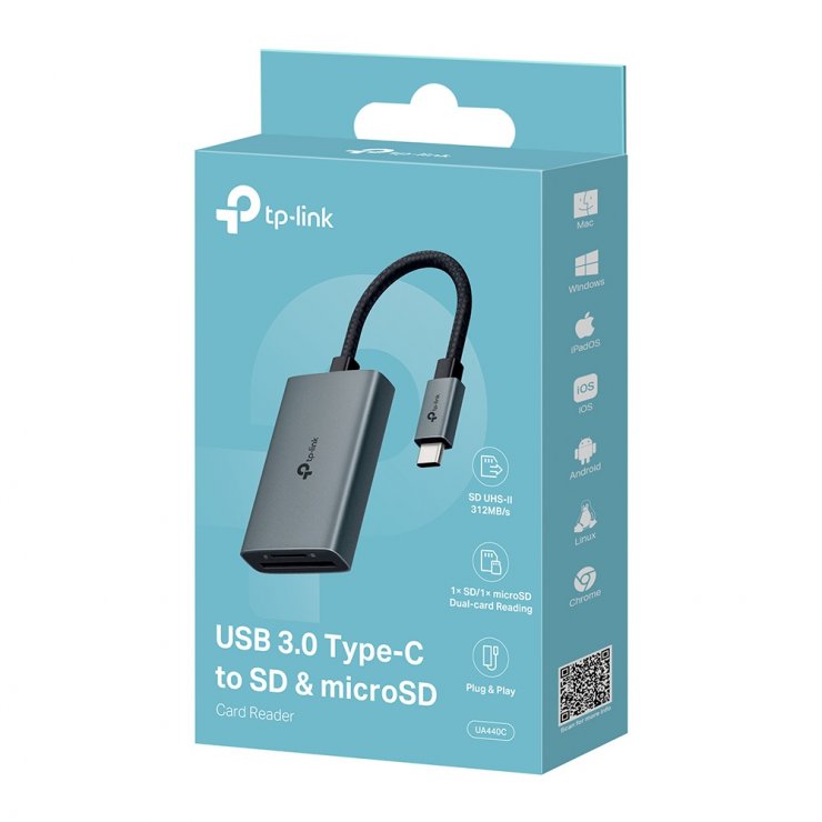 Imagine Cititor de carduri USB 3.0 type C la UHS II - SD/microSD 4.0, TP-LINK UA440C