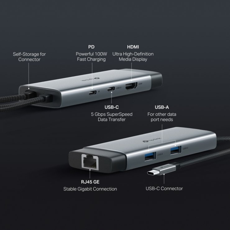 Imagine Docking station USB type C la HDMI 4K60Hz/Gigabit/USB C + 2 x USB-A PD 100W, TP-LINK UH6120C