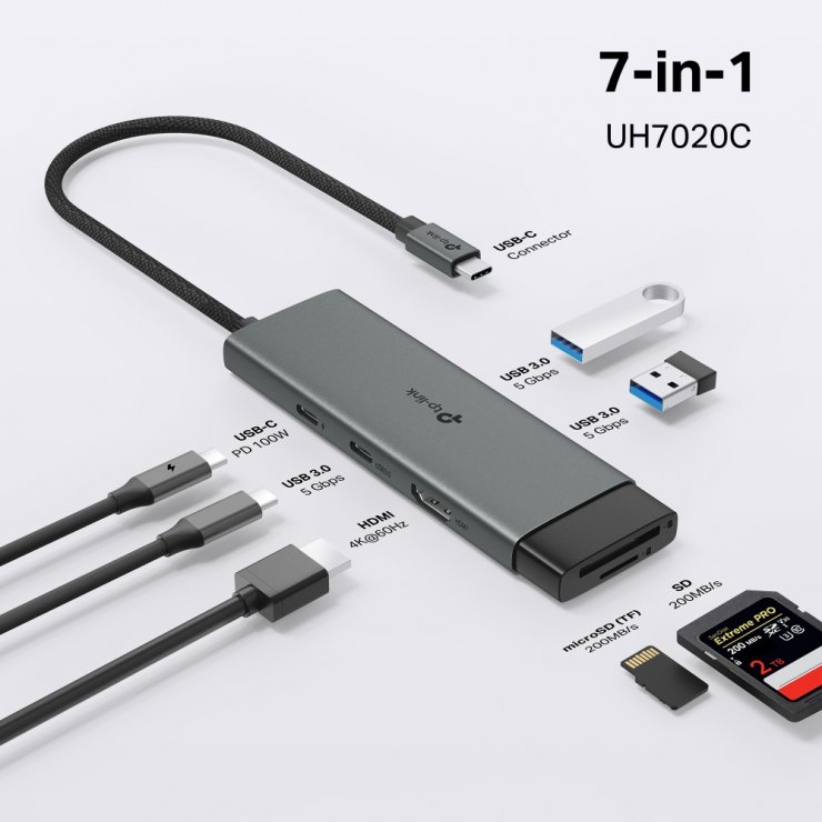 Imagine Docking station USB type C la HDMI 4K60Hz/USB type C/ 2 x USB-A + PD 100W, TP-LINK UH7020C