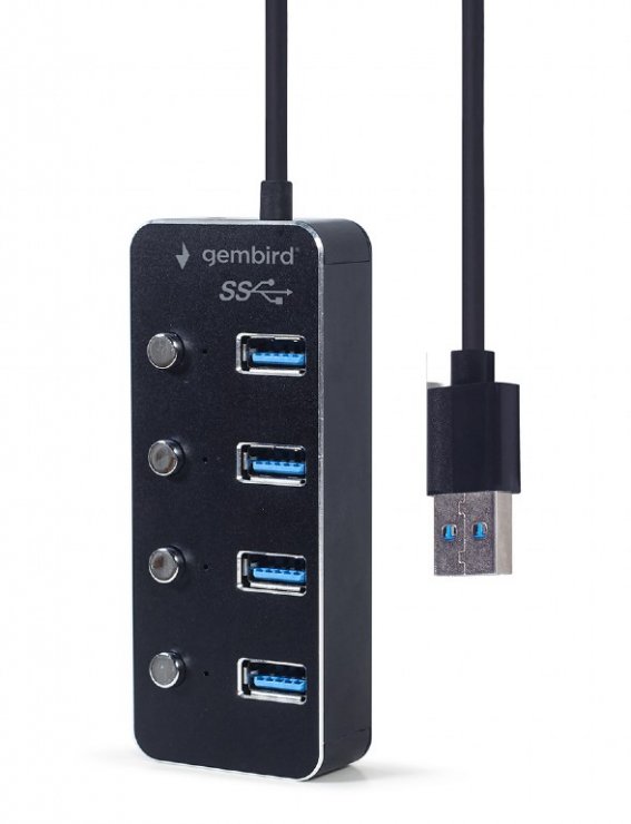 Imagine HUB USB 3.0 cu 4 porturi USB-A + switch ON/OFF, Gembird UHB-U3P4P-01