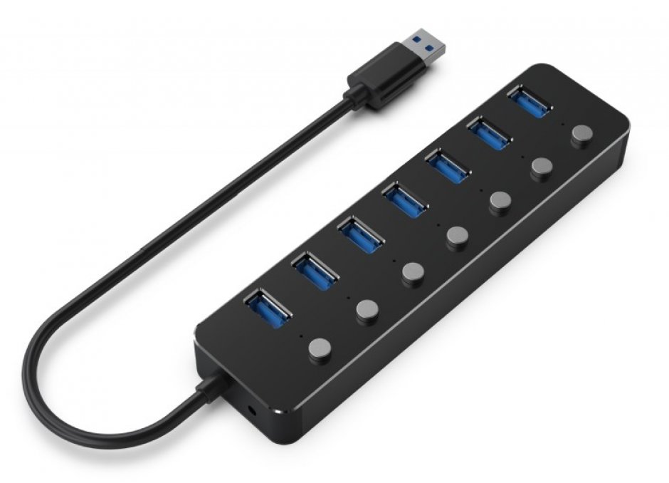 Imagine HUB USB 3.2-A cu 7 porturi USB-A + switch ON/OFF, Gembird UHB-U3P7P-01