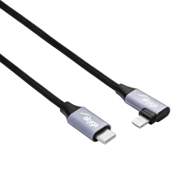 Imagine Cablu USB 2.0 type C la Apple Lightning drept/unghi 30W 1m, Akyga AK-USB-56