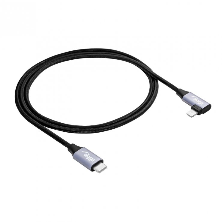 Imagine Cablu USB 2.0 type C la Apple Lightning drept/unghi 30W 1m, Akyga AK-USB-56