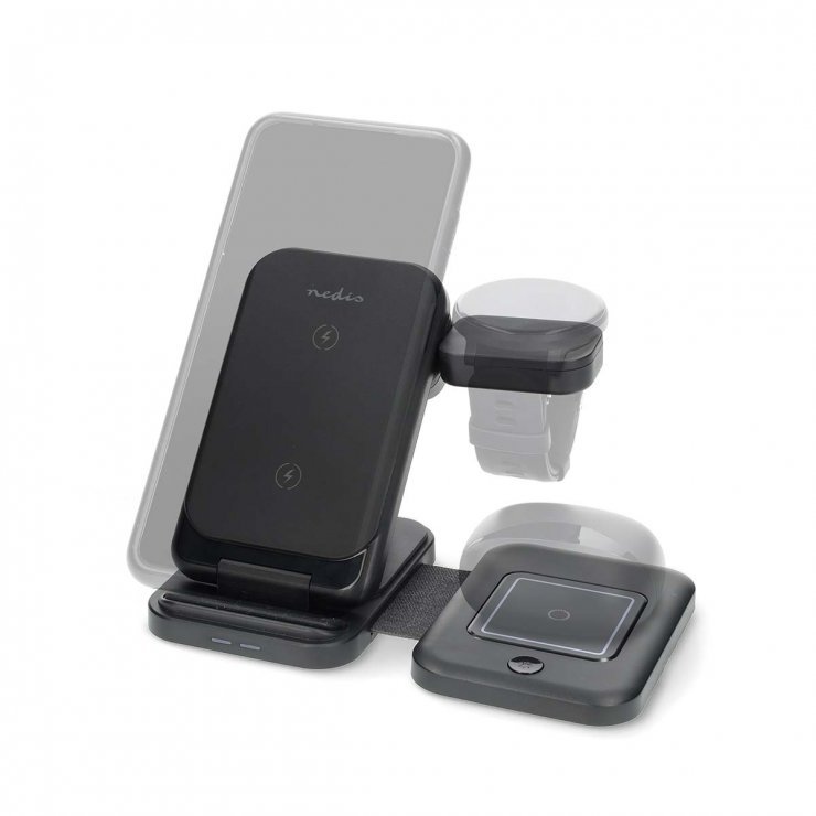 Imagine Incarcator wireless pentru smartphone/Apple&Samsung watch/TWS in-ears 15W, Nedis WDCHAQ15W110BK