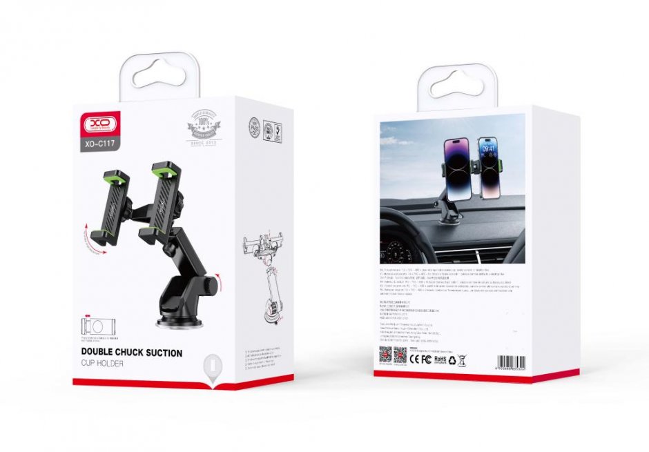 Imagine Suport auto cu ventuza pentru 2 x smartphone, XO C117
