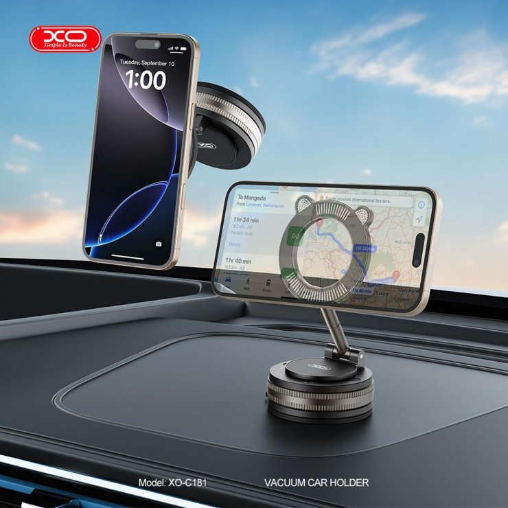 Imagine Suport cu ventuza pentru smartphone montare cu magnet Cat head Negru, XO C181