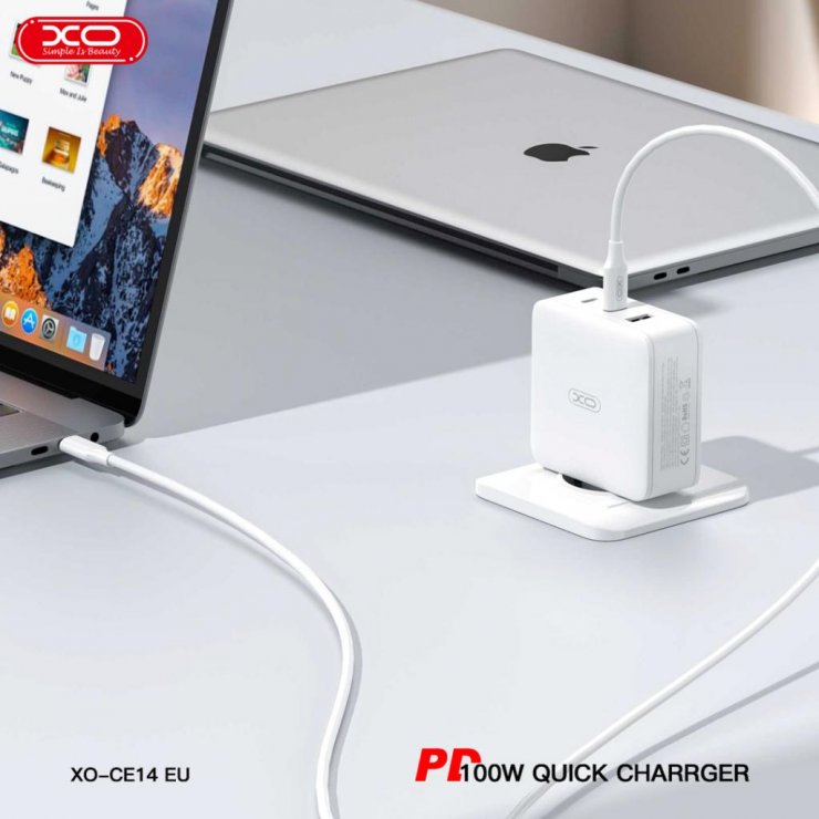 Imagine Incarcator priza USB-A + 2 x USB-C GaN 100W Alb, XO CE14