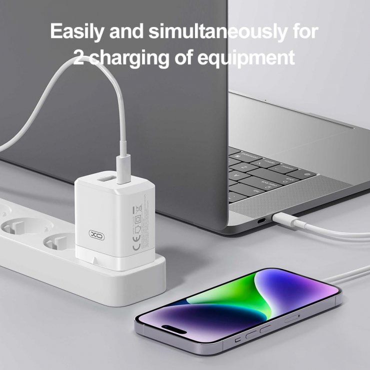 Imagine Incarcator priza USB-A + USB-C 45W GaN Nitride Alb, XO CE36