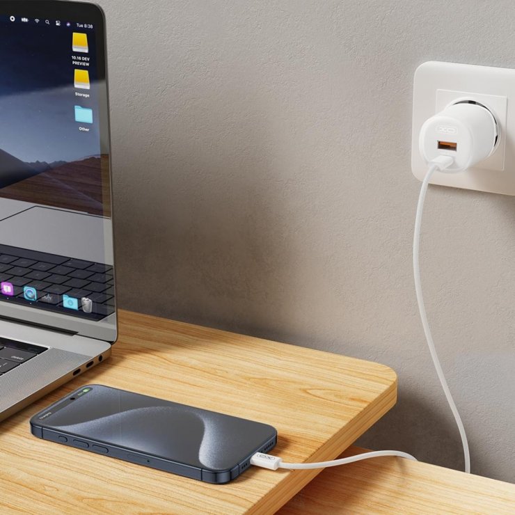 Imagine Incarcator priza 1 x USB-A + 1 x USB-C 30W Alb + cablu USB type C, XO L151