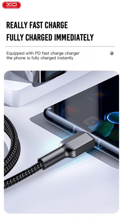 Imagine Cablu USB 2.0 type C la USB type C 60W 1m brodat Negru, XO NB-183B