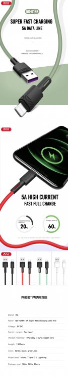 Imagine Cablu USB-A la USB type C 5A 1m Rosu, XO NB-Q166