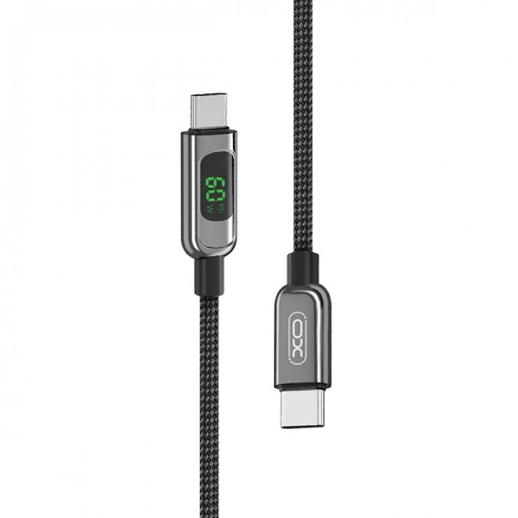 Imagine Cablu USB 2.0 type C la USB type C 60W cu afisaj 1m brodat Negru, XO NB-Q203B