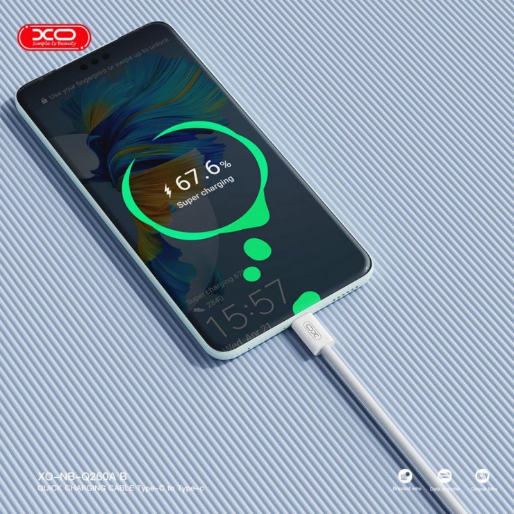 Imagine Cablu USB 2.0 type C la USB type C 60W 1.5m brodat Alb, XO NB-Q260B