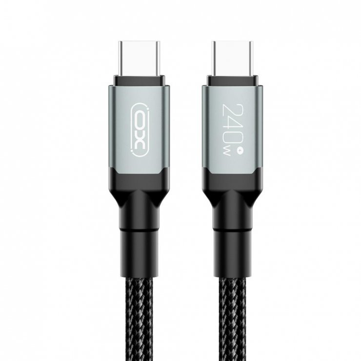 Imagine Cablu USB 2.0 type C la USB type C 240W 1m brodat/metalic Negru, XO NB-Q264A