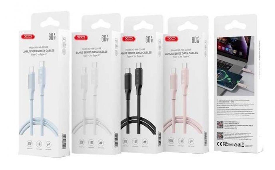 Imagine Cablu USB 2.0 type C la USB type C 60W 1m Silicon Negru, XO NB-Q265B