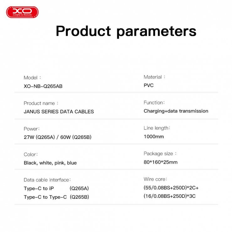Imagine Cablu USB 2.0 type C la USB type C 60W 1m Silicon Alb, XO NB-Q265B