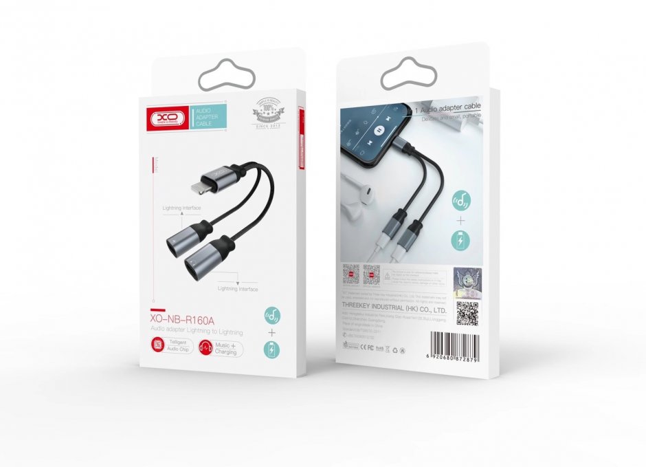 Imagine Adaptor Lightning la 2 x Lightning T-M 12cm brodat, XO NB-R160A