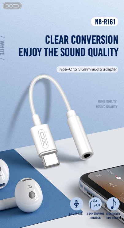 Imagine Adaptor audio USB type C la jack stereo 3.5mm T-M 15cm Alb, XO NB-R161
