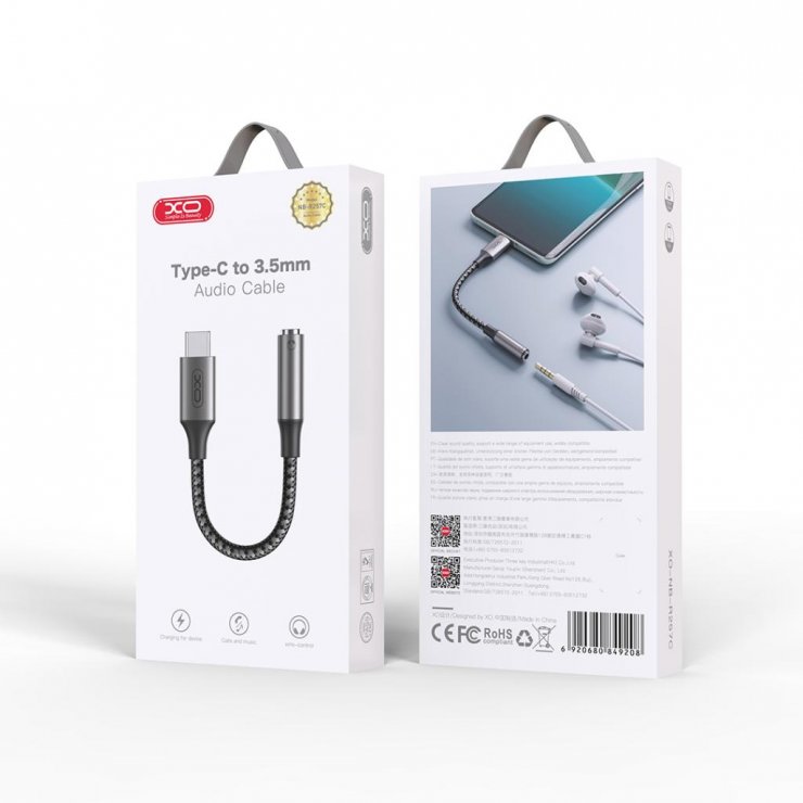 Imagine Adaptor audio USB type C la jack stereo 3.5mm T-M 15cm brodat Negru, XO NB-R257C