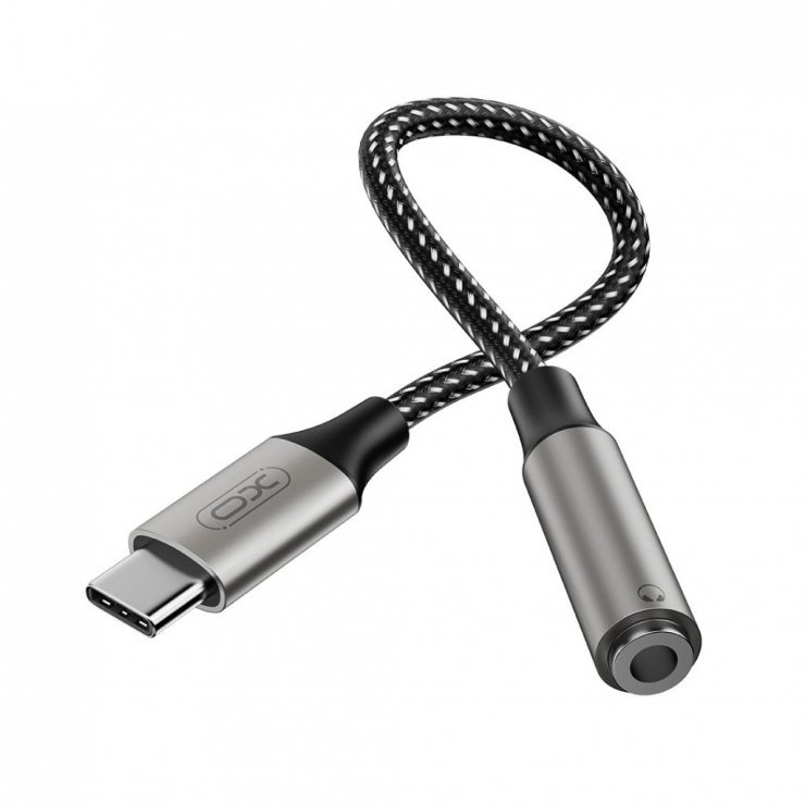 Imagine Adaptor audio USB type C la jack stereo 3.5mm T-M 15cm brodat Negru, XO NB-R257C