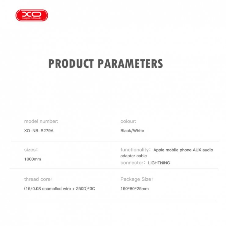 Imagine Cablu audio Lightning la jack stereo 3.5mm T-T 1m brodat Alb, XO NB-R279A