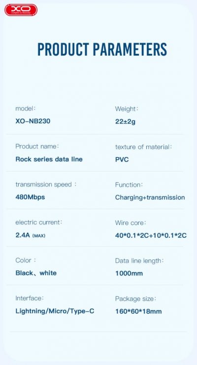 Imagine Cablu USB-A la USB type C 2.4A 1m Alb, XO NB230