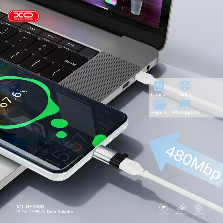 Imagine Adaptor audio Lightning la USB type C 12W pentru breloc M-T Negru, XO NB263B