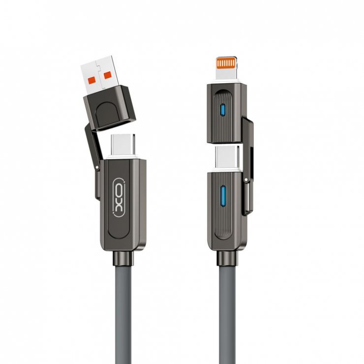 Imagine Cablu 4 in 1 USB-A + Type C la Type C + Lightning 60W 1m Negru, XO NB275