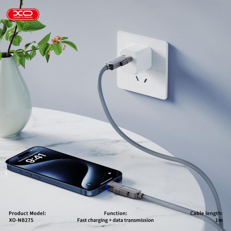 Imagine Cablu 4 in 1 USB-A + Type C la Type C + Lightning 60W 1m Negru, XO NB275
