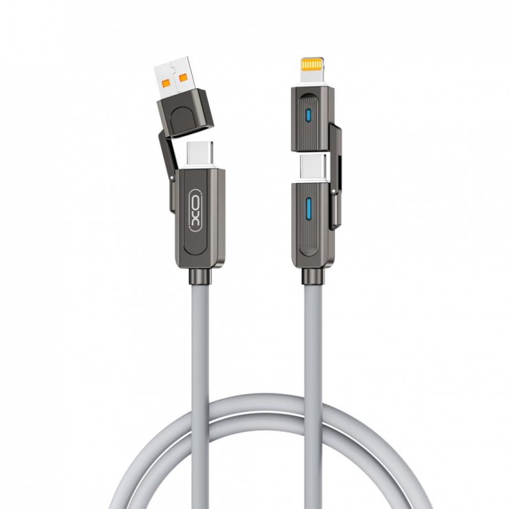 Imagine Cablu 4 in 1 USB-A + Type C la Type C + Lightning 60W 1m Negru, XO NB275