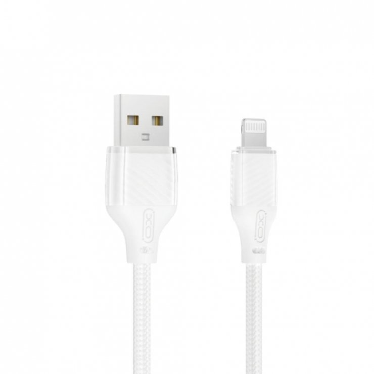 Imagine Cablu USB-A la Lightning 5A Transparent/Alb brodat 1m, XO NB291