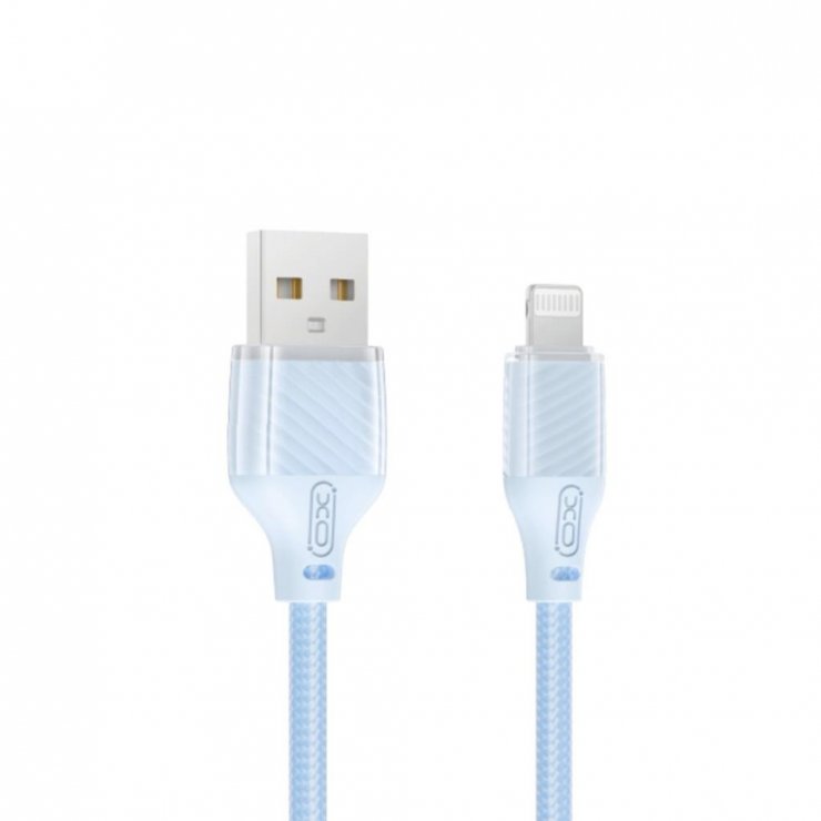 Imagine Cablu USB-A la Lightning 5A Transparent/Blue brodat 1m, XO NB291