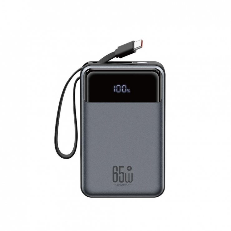 Imagine Power bank 20000 mAh 65W cu display + cablu USB-C Gri, XO PR267