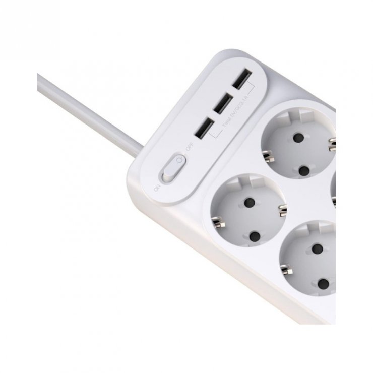Imagine Prelungitor cu 10 x Schuko + 3 x USB-A Alb 2m, XO WL07