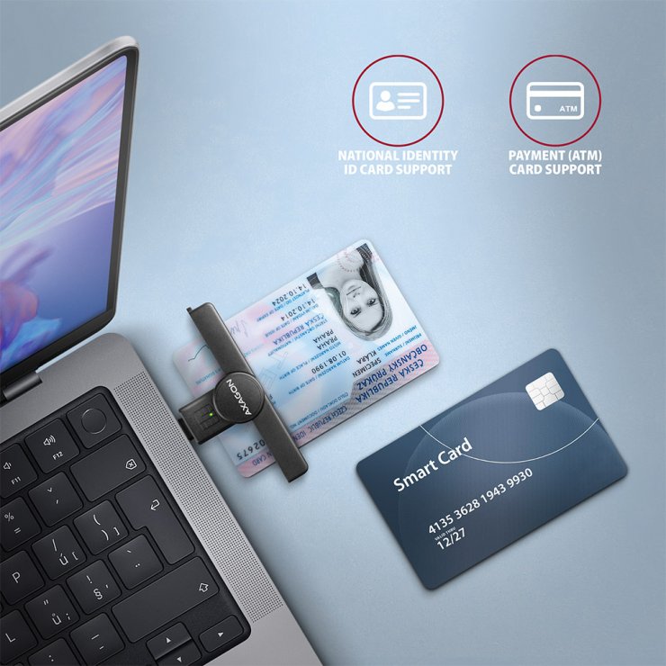 Imagine Cititor de carduri USB 2.0 type C la Smart Card/carte identitate, Axagon CRE-SMPC