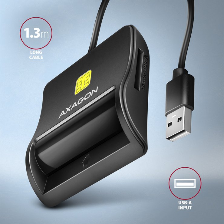 Imagine Cititor de carduri USB-A 2.0 la Smart Card/carte identitate + SD/microSD/SIM, Axagon CRE-SM3SD